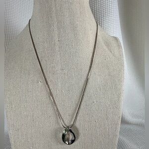 Lia Sophia Silver-tone necklace teardrop pendant emerald color rhinestones